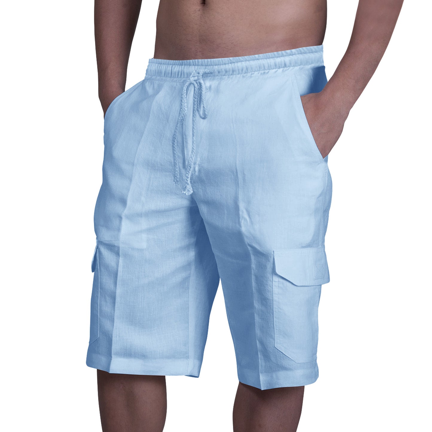 👖⛵ 50% zľava 🔥【50–100 kg】Мъжки ленени карго шорти с връзки за стягане и множество джобове ✅️Плащане при доставка