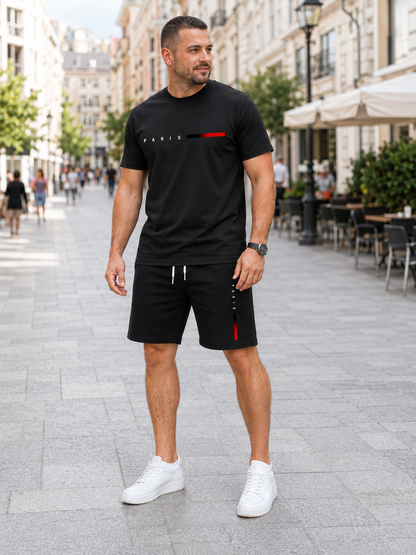 🔥👌【Pago contra entrega✅】Conjunto deportivo de verano de dos piezas para hombre: camiseta de manga corta y pantalones cortos cómodos, ideales para el uso diario y para estar en casa de forma informal.