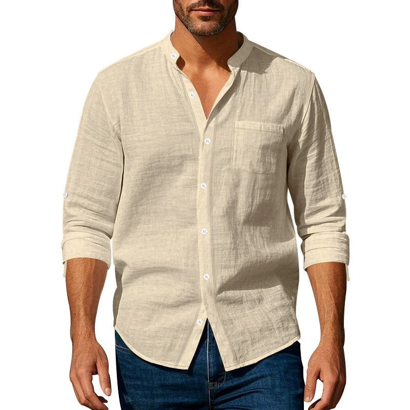 👔50% de descuento🔥【40-100kg】Camisa informal de lino para hombre, manga larga, cuello alto, tejido transpirable. ✅Pago contra entrega ✅2 artículos con un 70% de descuento.
