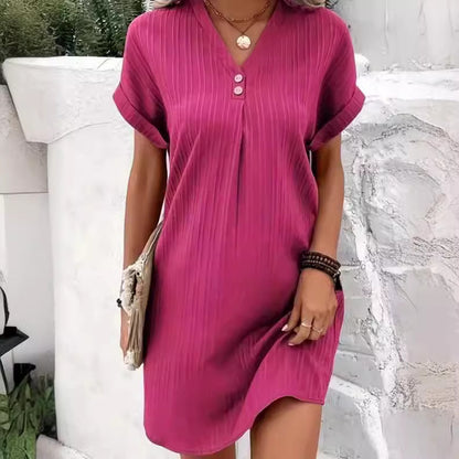 👗 Плащане при доставка✅️【40-110kg】Нова ежедневна и удобна рокля с копчета и V-образно деколте