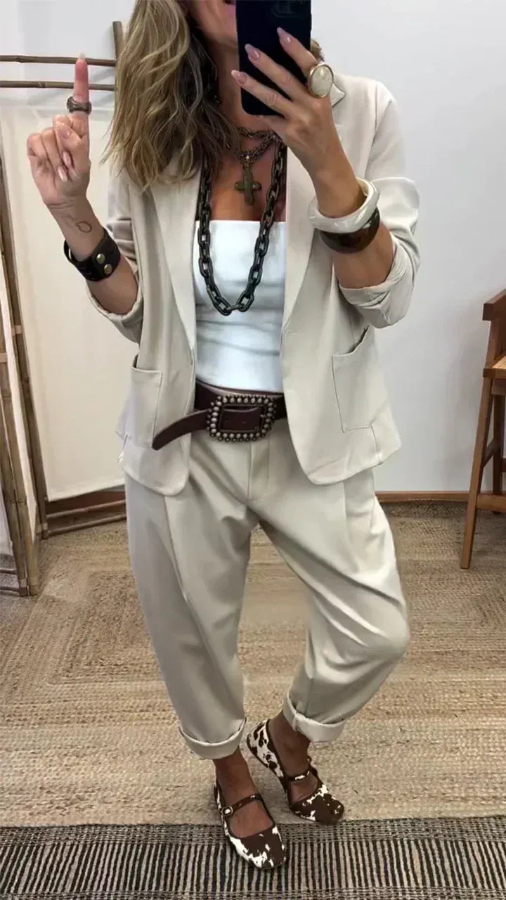 💎50% de descuento💎【40-100 kg】✨👖Conjunto de chaqueta y pantalón para mujer con solapas - corte ajustado, material suave✅️Pago contra entrega ✅70% de descuento en 2 artículos