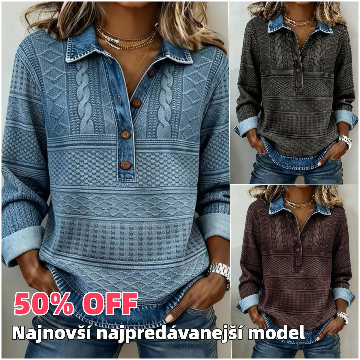 Nová módní dámská ležérní multifunkční džínová mikina s kapucí